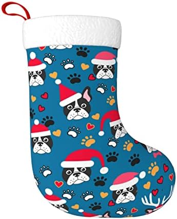 XINQIXAA Коледни Чорапи за Френски Булдог, Коледни Чорапи с Кучето и Лапой Дядо Коледа, Висящи Бижута, Чанта, Подаръци