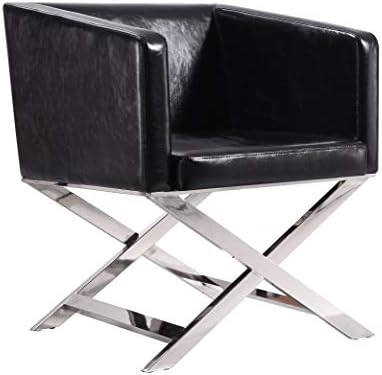 колона M малина, модерна всекидневна средата на века, кръгъл кожен стол с акцент, 22 инча, комплект от 1, черен