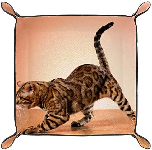 Котка на Кафяви Практичен Тава за съхранение от Микрофибър-Тава за Офис бюрото, Нощни Органайзер за Съхранение