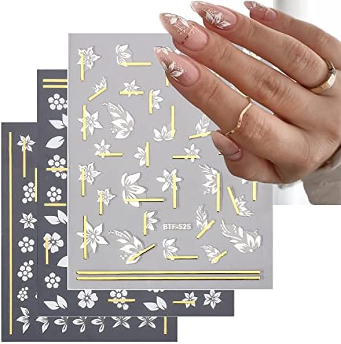 JaoZuyard Стикери за нокти за Дизайн на Нокти Бяло Цвете Стикери За нокти 3D Самозалепващи се Цветни Аксесоари