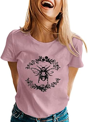 Ежедневна Тениска Топ Дамски Пролет Лято С Принтом Пчели, Тениска с Къс Ръкав и кръгло деколте, Топ, Високи Дамски