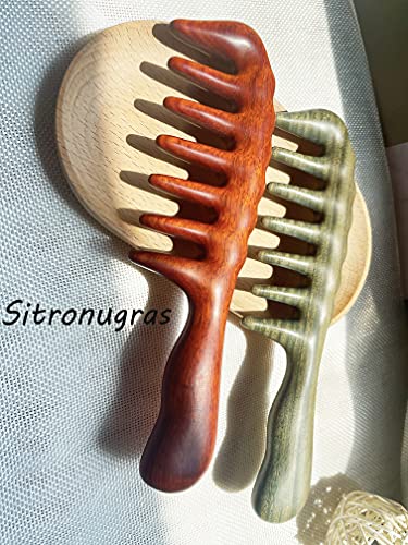 Дървена четка за коса Sitronugras Ръчно изработени С Широки Зъбци, Масажна Гребен на главата, Гребен за коса от Сандалово