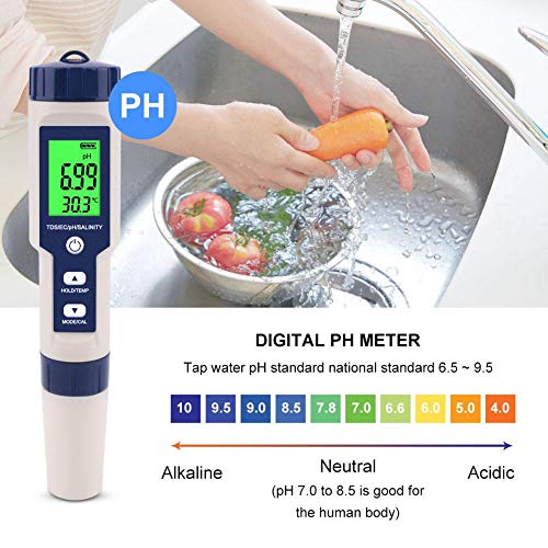 Измерване на PH, EZ-9909 5 в 1 машина за висока точност Преносим Цифров Тестер за качеството на водите за Измерване