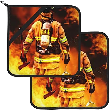 Набор от притежателите на тенджери Firefighter Пожарникар Flame, Термостойкая поставка за прибори и 2, Използвани
