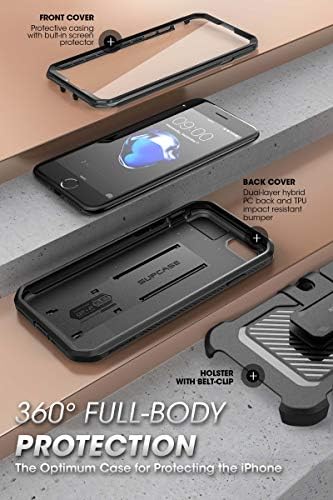 Калъф SUPCASE Unicorn Beetle серията Pro за iPhone SE (2022)/ iPhone SE (2020) / 7 iPhone / iPhone 8, вградено Защитно фолио за екрана, Здрав кобур по цялото тяло и калъф-поставка (черен)