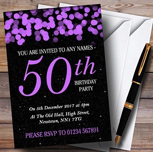 Персонални Покани за участие в 50-тия рожден ден с лилаво Хълбока и Звездите