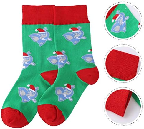 SOIMISS 2 Двойки Коледни Чорапи Cartoony Коледен Памук Чорап с Дължина до средата на Прасците (Червено-Зелен)