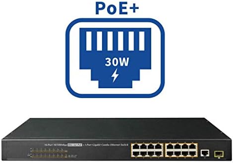Lorex ACCLPS263B 16-канален switch PoE + за системи за IP-камери за сигурност, комутатор power over Ethernet за високоскоростен пренос на данни, добавя 16 канала към съществуващите НРВ, обща