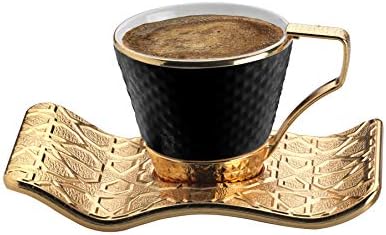 Набор от Красивите чаши за турско кафе DEMMEX Еспресо с Метални притежатели и чинии за 6, 2,6 грама (черно-златни)