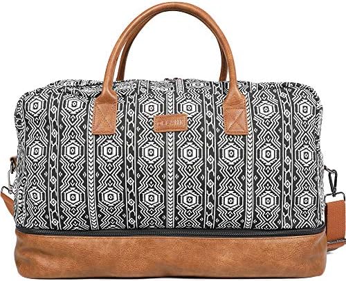Дамска чанта Weekender от Oflamn - ръчния багаж в бохемски стил с отделен отделение за обувки - Идеално за пътуване на
