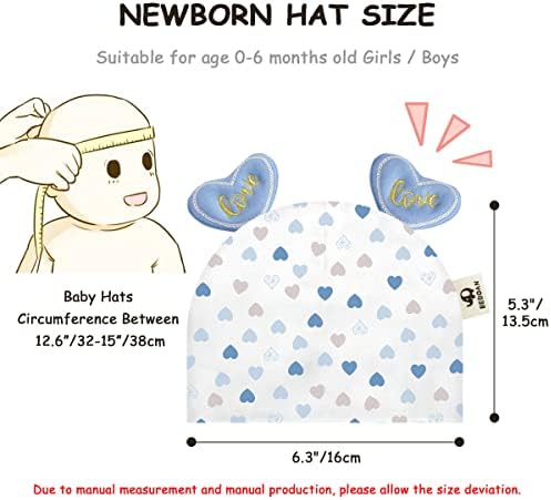 BEBOAN/ Комплект шапки за еднократна употреба и Варежек за бебе 0-6 месеца, Бебешка Шапчица-Бини за Малки Момчета и Момичета, Болнични Шапки от Мек Памук, 2 опаковки