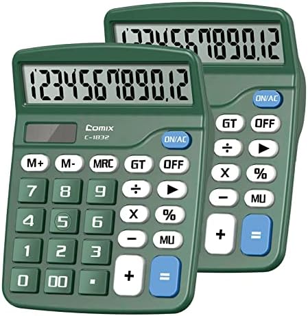 Настолен калкулатор Comix 12 Цифри с Голям LCD дисплей и Голям бутон, 2 опаковки, Калкулатор Baisc на 12 Цифри, с двойно