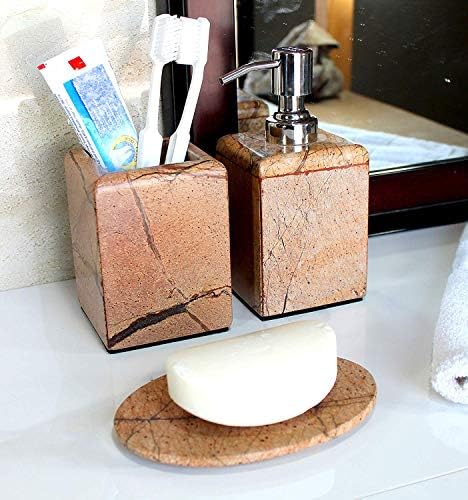 KLEO - Набор от аксесоари за баня от естествен кафяв / пясък, камък - Набор от аксесоари за баня от 3 теми включва Опаковка