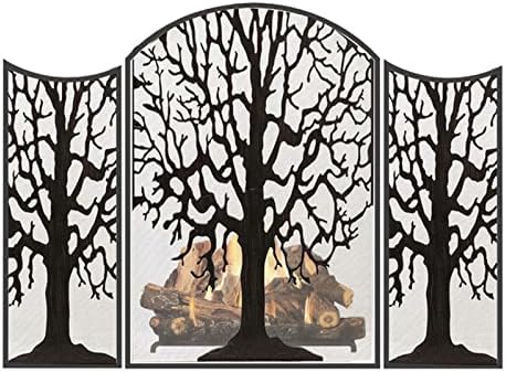 Екран за камина с Извита панел с Шарките на Клоните на Дърво, Сгъваеми Противопожарни Стени за декор Хол, Бариера за горелка