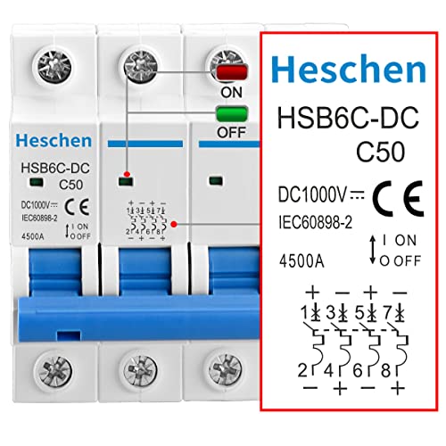 Миниатюрен автоматичен прекъсвач за постоянен ток, Heschen, HSB6C-DC, 4 полюс, DC1000V 50A, Фотоелектричния Автоматичен