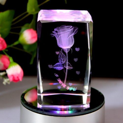 GracesDawn K9 Crystal Материал 3D Кристал с лазерно гравиране на Въртящата Роза -4 led цветни лампата Може