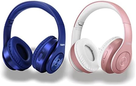 Безжични слушалки TUINYO Bluetooth, Безжични стерео слушалки над ухото, време на възпроизвеждане 40 часа с дълбоки бас, Меки слушалки с ефект на памет, Вграден микрофон Жичн