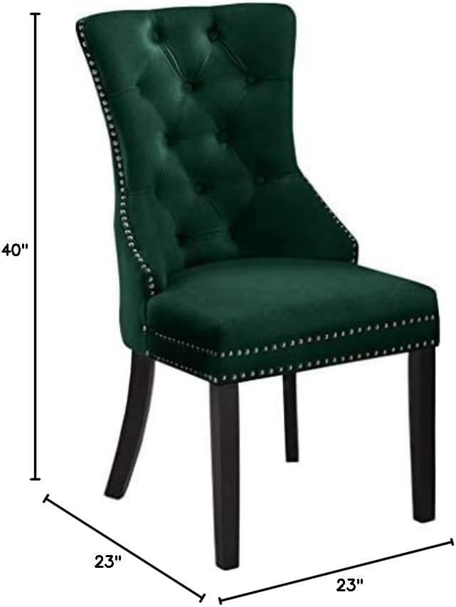 Meridian Furniture Ники Collection Модерен Кът за кресло с кадифена тапицерия, дървени крака, тапицерия на копчета и хромирана глава на пирон, Комплект от 2 теми, 23 W x 23 G x 40В зелено