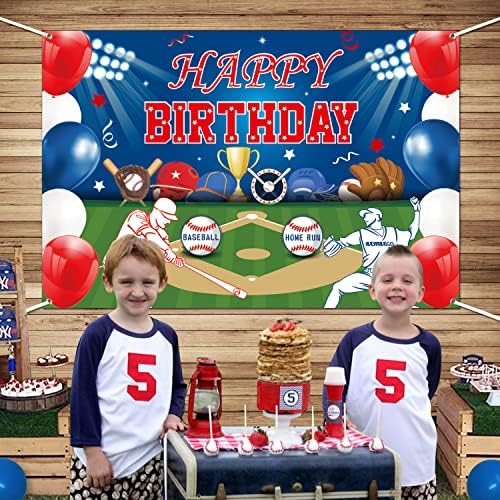 Украса за бейзбол партита - 47 x 71 Бейзболен Банер честит Рожден Ден, Голям Бейзболен Фон за Момчета, Деца,