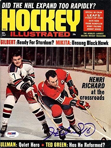 В илюстрирана корица на списание Hockey с автограф Анри Ришара Монреал Канадиенс PSA/DNA U93587 - Списания НХЛ с автограф
