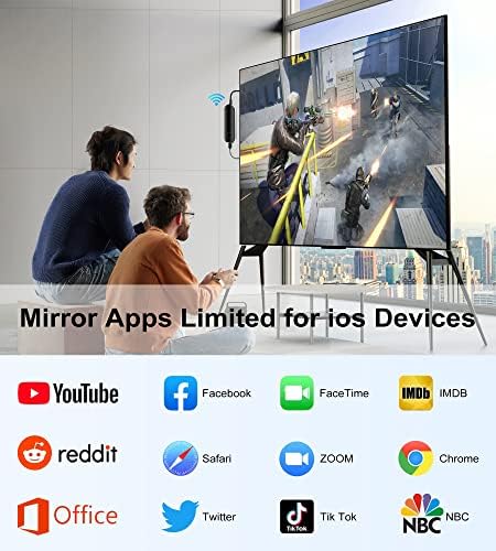 Безжичен Адаптер за дисплей, Безжичен HDMI Кабел за iPhone на телевизор, HDMI Адаптер за iPhone/iPad/MacBook Приемник ключ за огледало видео iOS на монитор/ Проектор/ телевизията