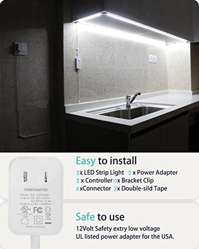Осветление под шкаф - Plug-in led лента с датчик за движение за помещения с адаптер, одобрен от UL, FCC, Димер и Таймер