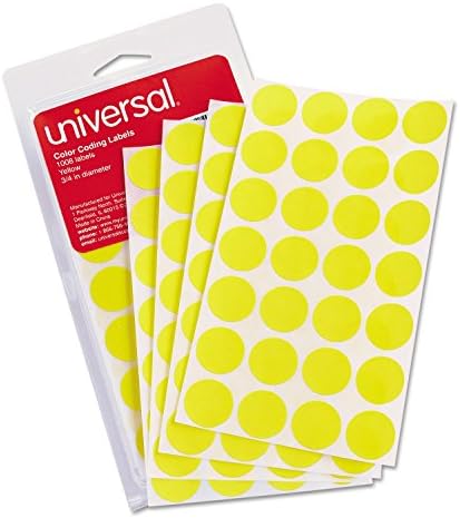 Универсални 40114 Самозалепващи Сменяеми етикети с цветови кодове, с Диаметър 3/4 инча, Жълти, 1008 бр / Опаковка