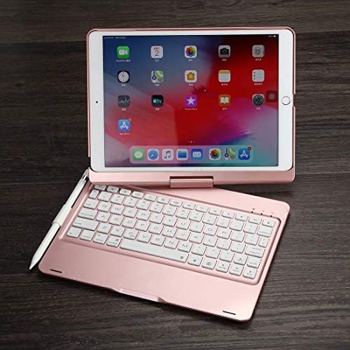 Калъф за таблет F102AS за iPad 10,2 инча, Цветен Отточна тръба на шарнирна връзка Bluetooth клавиатура с Подсветка, Кожен Калъф с функция отделения за химикалки Smart Cover (Цвят: Rose