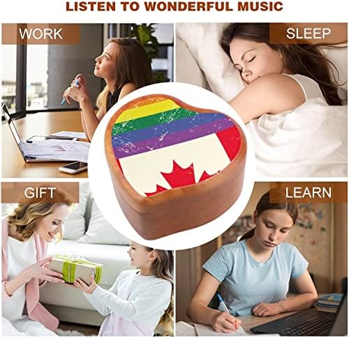 Rainbow гей флаг на Канада гориста музикални кутии за бижута, реколтата, гравирано сърце музикална подарък кутия за Коледа,