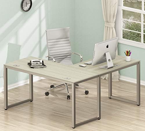 Голяма L-образна ъглова маса SHW Home Office 55 x 60, сребристо-сив