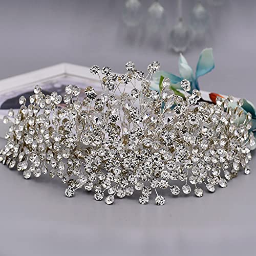 HP376 Сребърна сватбена прическа с кристали за жени, за сватба превръзка на главата ръчно изработени аксесоари за коса (комплект шапки + обеци)