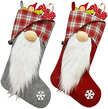 YELAIVP 2 Опаковане на Коледни Чорапи с 3D Дядо Коледа и Шведски Гномом, 18 Персонализирани Плюшени Чорапи, Коледни