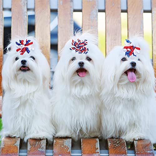 40 Парчета на 4 юли, Патриотичен Ден на Независимостта, Лъкове от Кучешка Козина, Аксесоари за коса за малки Кученца,