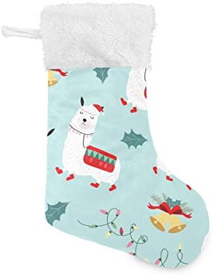 Коледни Чорапи ALAZA, Сини, Боядисани Ръчно Сладък Лама, Класически Персонализирани Големи Чорапи, Бижута за Семейни