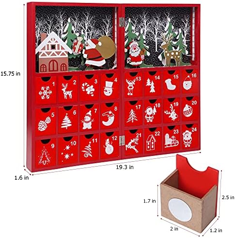 Червен Адвент-Календар Juegoal, Дървени Коледна Книга с осветление, Коледна Рисувани от Премиум-клас, Обратно Броене