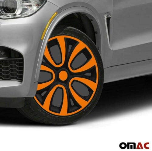 15-цолови тасове OMAC за Nissan Черни Матови и оранжеви 4 бр. Капака Джанти - Шапки ступиц - Подмяна на външната повърхност на автомобилни гуми