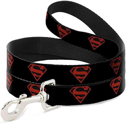 Кучешката Каишка Superboy Shield Черен Червен Дължина От 6 Фута Ширина На 1.0 Инча