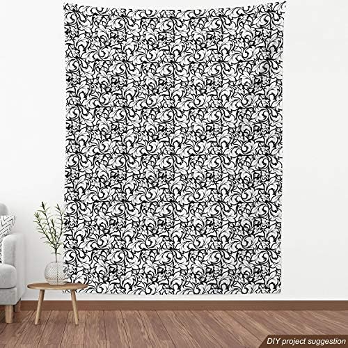 Цветен материал Ambesonne by The Yard, черно-бели Листа, Абстрактен Дизайн с принтом Вдъхновение Ботаническата