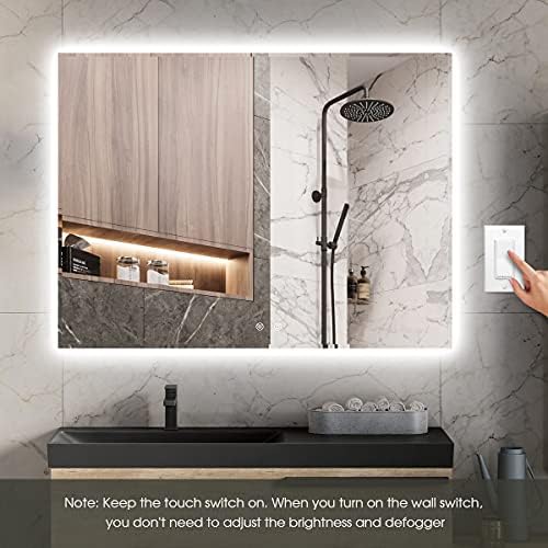 Led Огледало за баня IOWVOE 20 x 28 Инча с подсветка, Стенно Огледало за тоалетка маса с подсветка и защита от замъгляване,