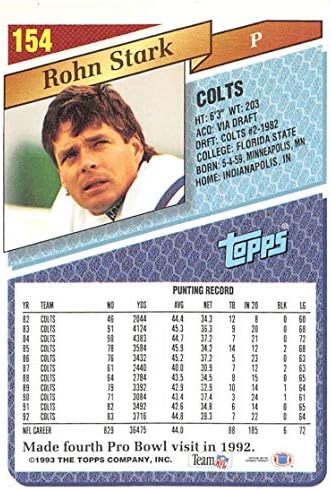 1993 Topps Gold Football #154 Рон Старк Индианаполис Колтс Официалната търговска картичка NFL Паралел от Topps Company