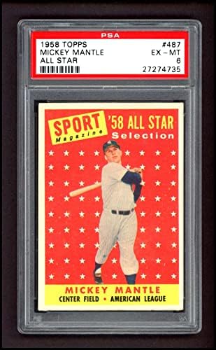 1958 Topps 487 All-Star Мики Мэнтл Ню Йорк Янкис (Бейзболна картичка) PSA PSA 6,00 Янкис