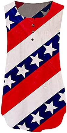 Риза на 4 юли, Върховете на Бретелях за Жени с Флага на САЩ, Лятна Ежедневни Тениска Без Ръкави в Звездната Ивица с равен
