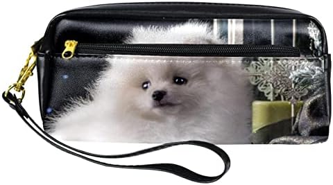 Чанта за грим TBOUOBT Пътна Косметичка, Bag-Чанта, дамска чанта с цип, домашни Любимци Бяло Кученце