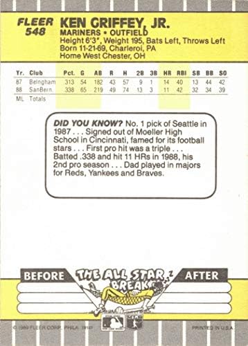 1989 Fleer Baseball 548 Карта начинаещ Кен Гриффи - младши