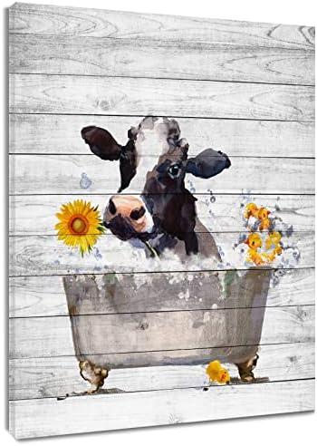 HVEST Ферма Крава Стенно Изкуство Забавна Фермерска Животни с Подсолнухом в Банята на Селски Табла, Платно