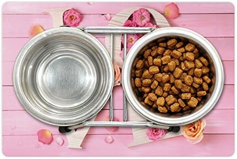 Foldout Бледо-Розова Подложка за домашни за храна и вода, Дървени Любовни Писма на Селски фона на цветен Романтична
