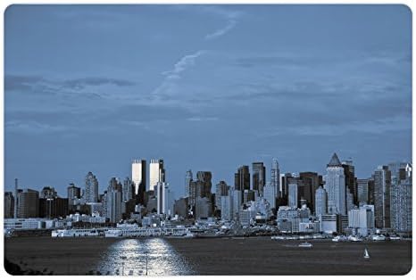 Foldout Градски подложка за домашни за храна и вода, Панорама, на Хоризонта на Ню Йорк, Нощен Речен пейзаж, Модерна сграда на Градовете, Правоъгълен Нескользящий Гумена