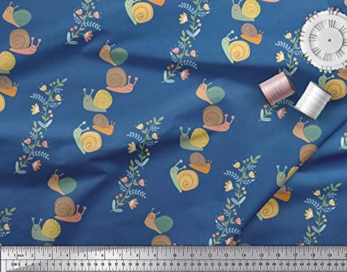 Коприна тъкани Soimoi с детски принтом във формата на листа, цветове и охлюви ширина 42 инча