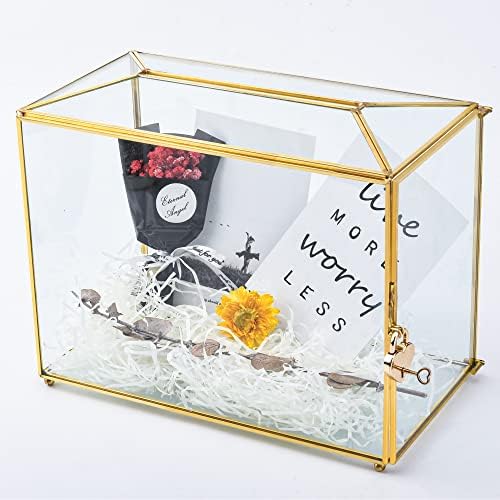 Кутия за сватбени картички Bojuzhi 11 - Златен Стъклен държач за карти, Плик отгоре, Терариум Ясна геометрична форма