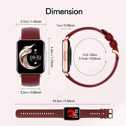 Смарт часовници Hongmed 1,69 (43 мм) сензор за температура, Кръвното налягане, кислород, за телефони, които са съвместими с Android и iPhone, Червени, идват с допълнителни черни дж